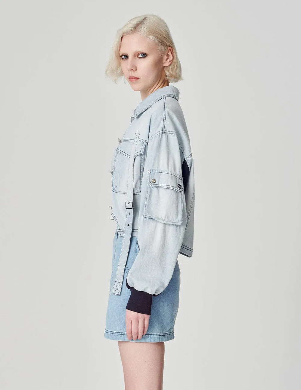 Women's Patchwork Washed Denim Short Jacket