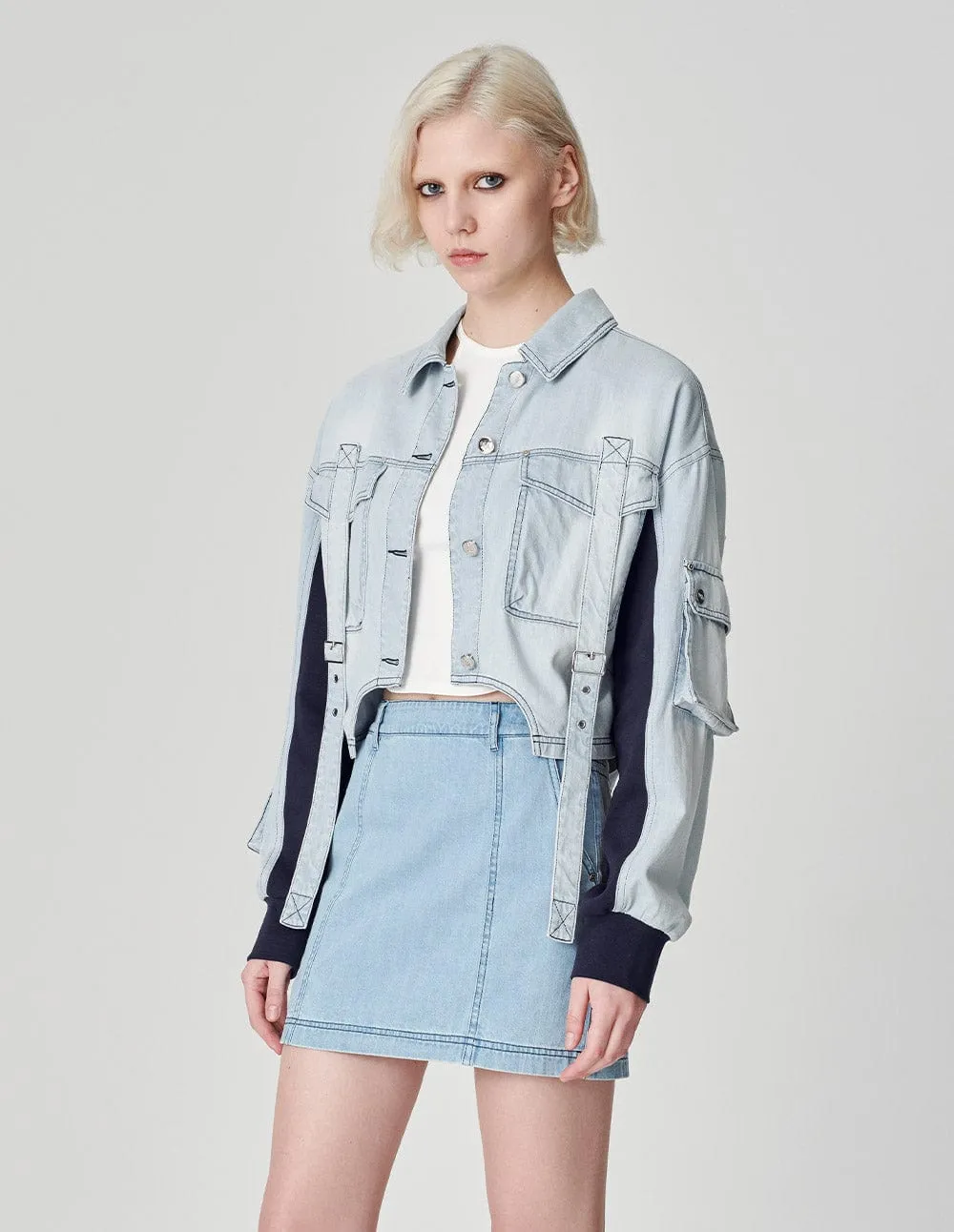 Women's Patchwork Washed Denim Short Jacket