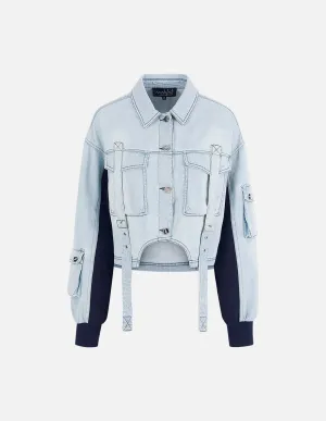 Women's Patchwork Washed Denim Short Jacket