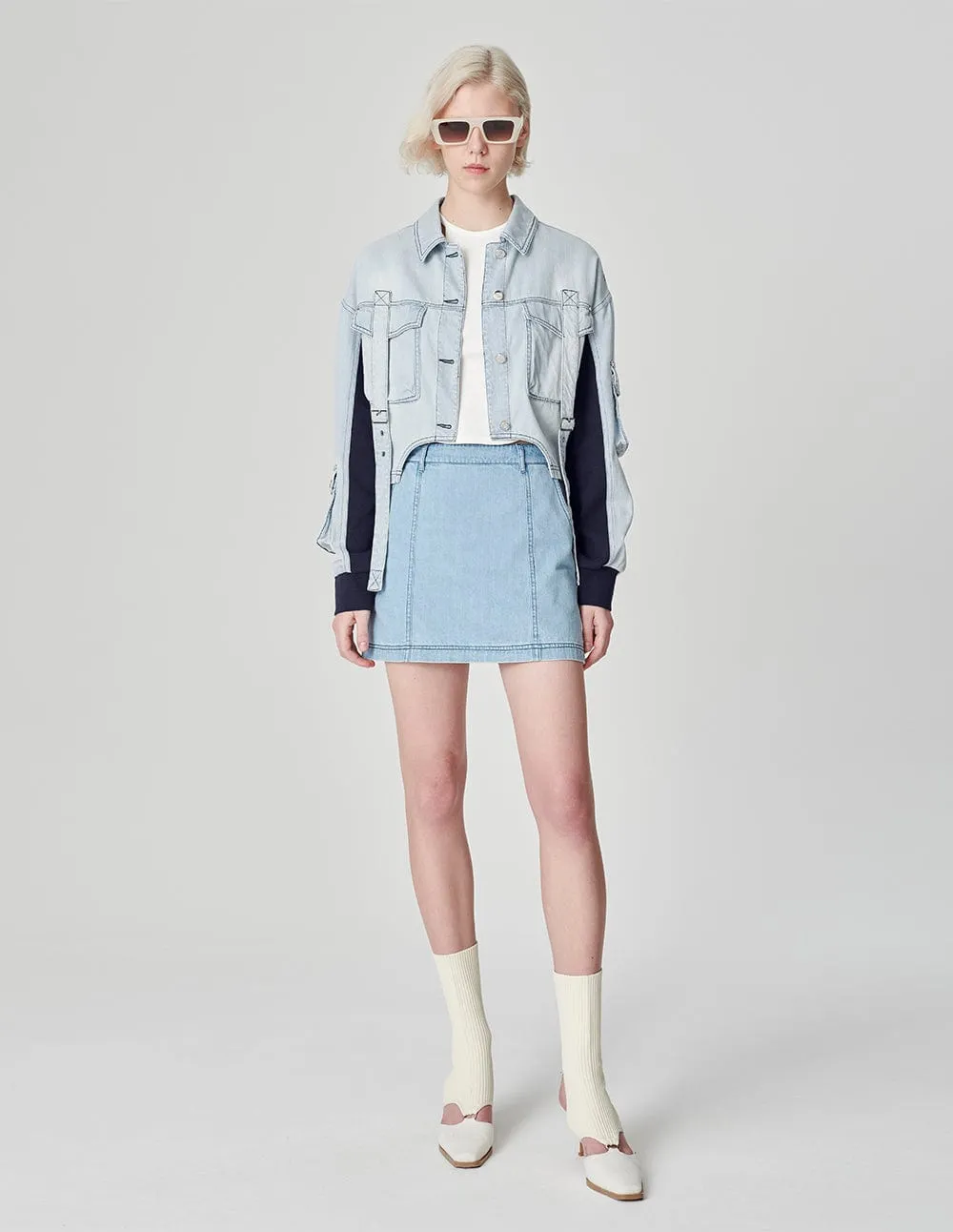 Women's Patchwork Washed Denim Short Jacket