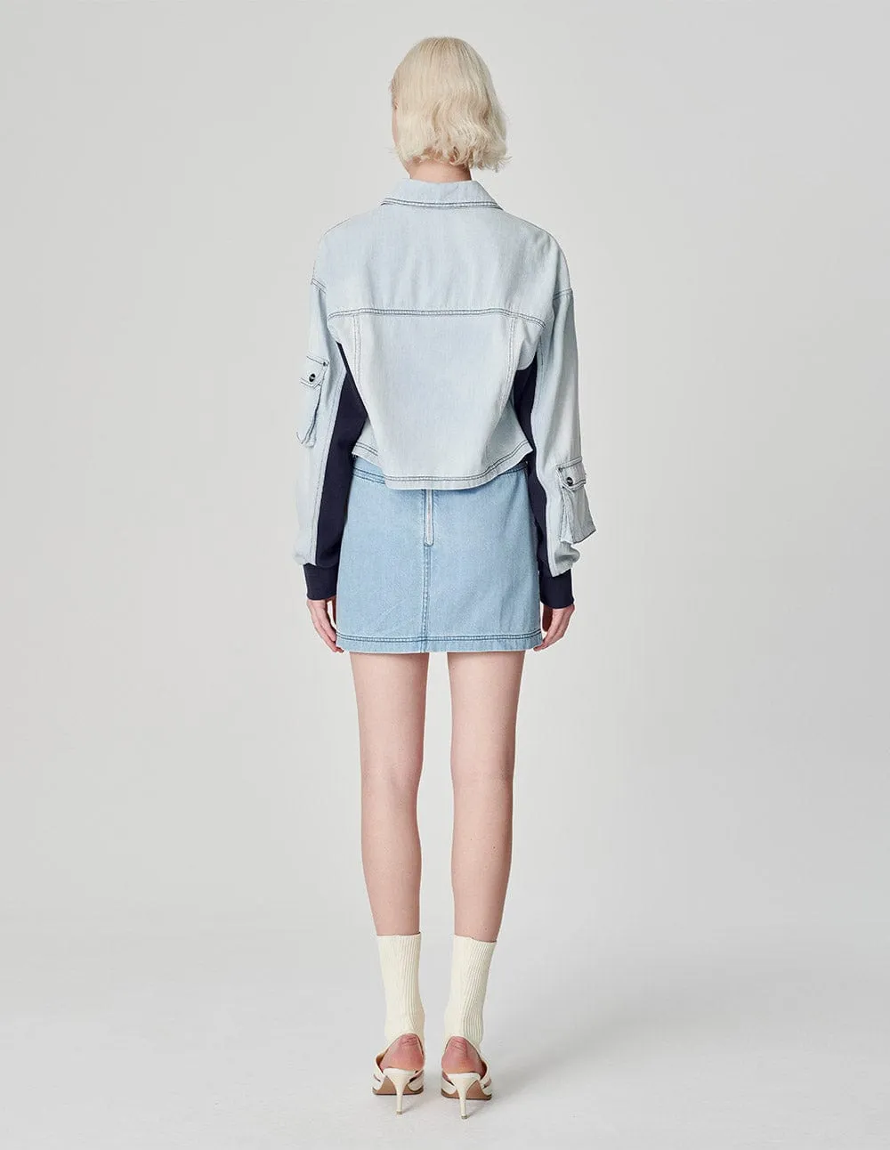 Women's Patchwork Washed Denim Short Jacket