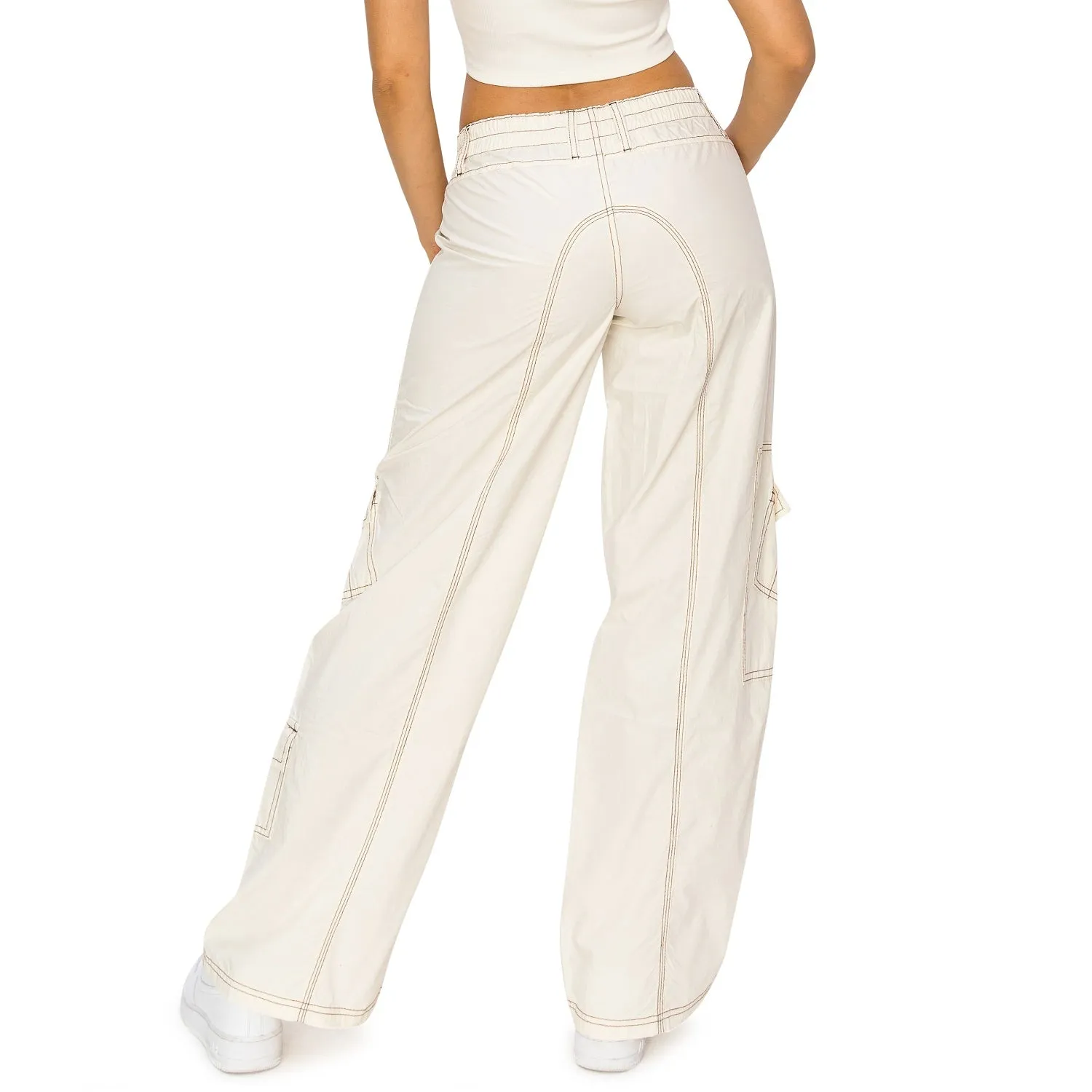 Y2K Mid Rise Cargo Pants - Cream