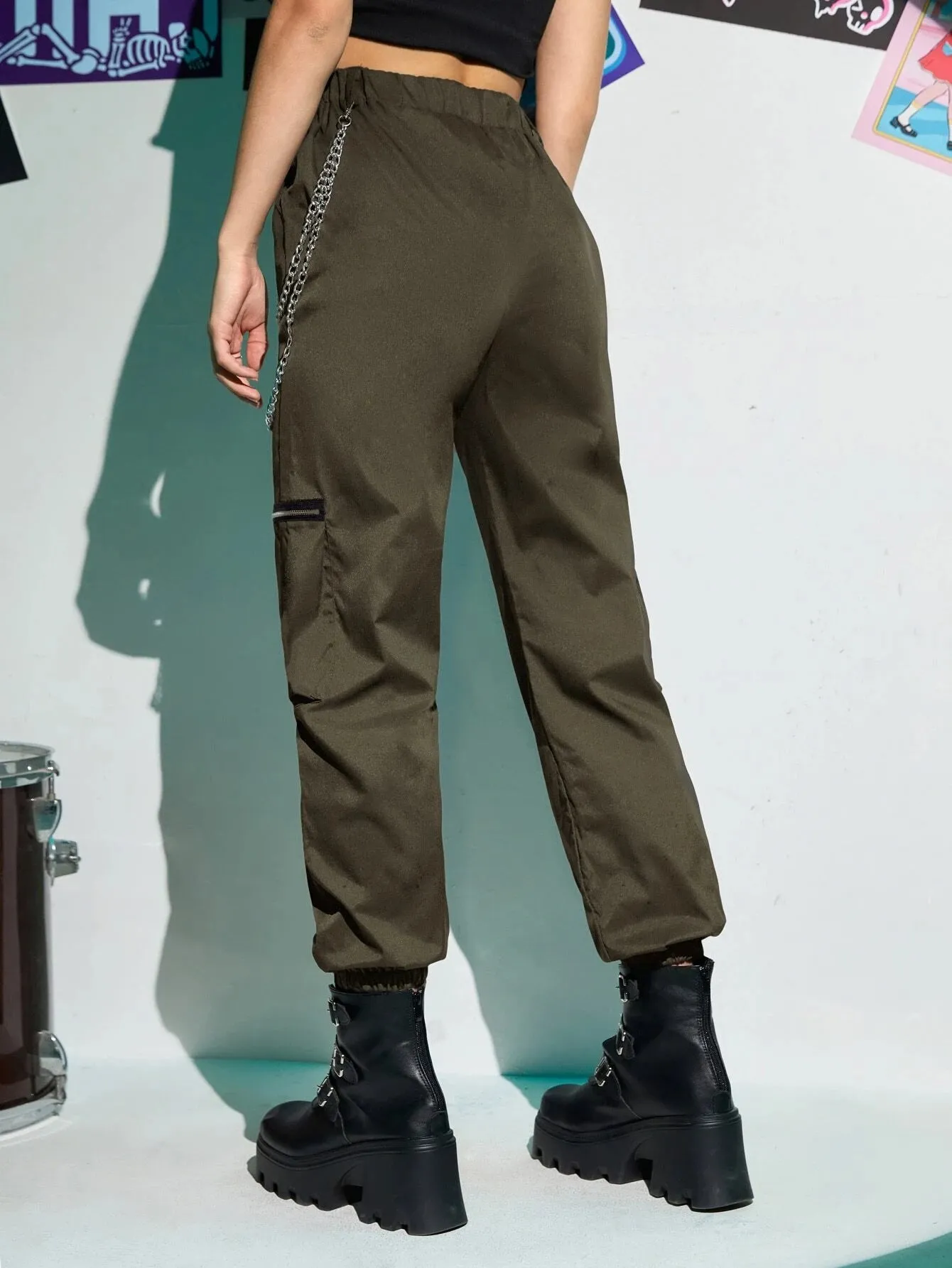 Zipper Flap Pocket Cargo Pants