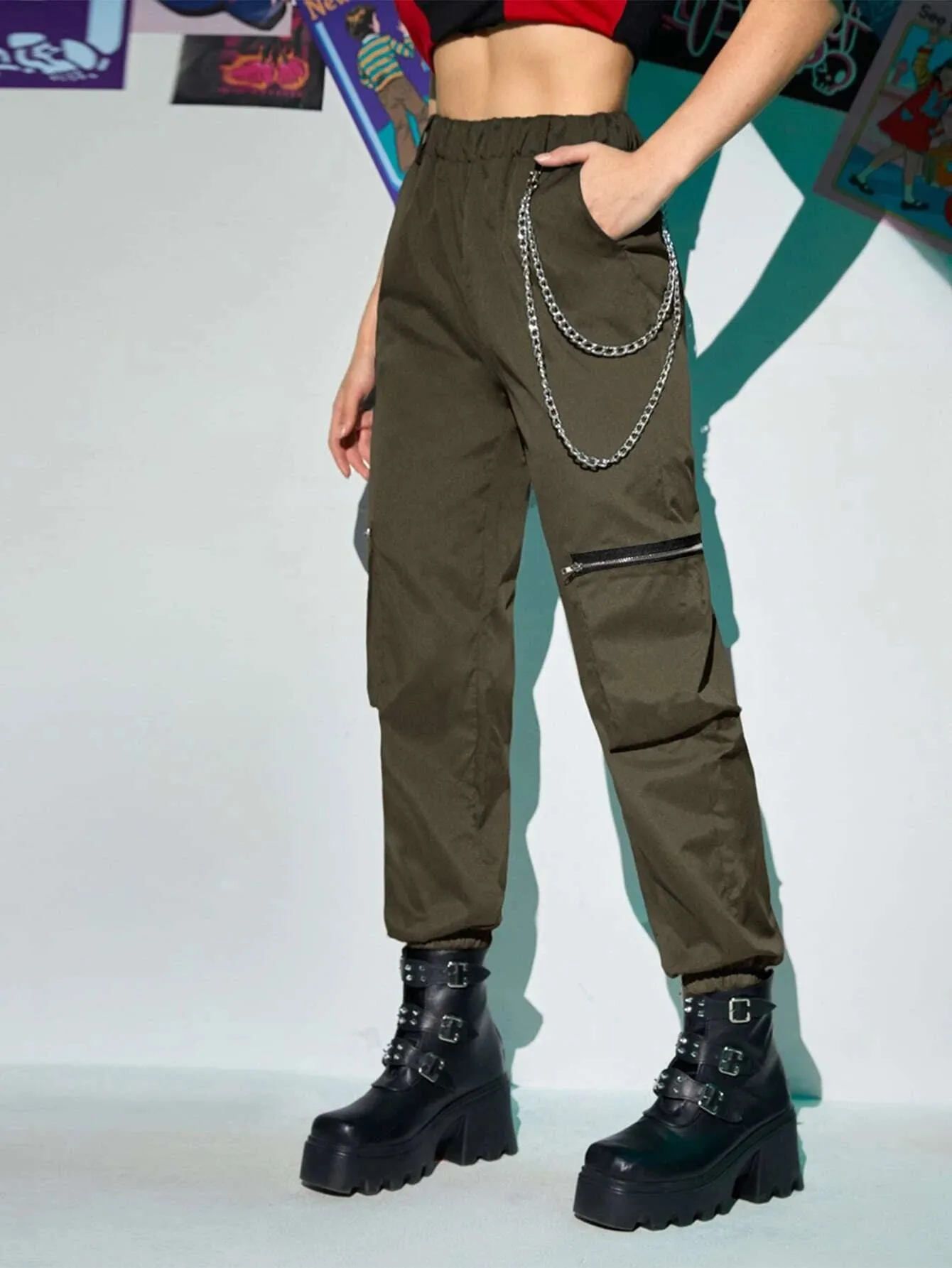 Zipper Flap Pocket Cargo Pants