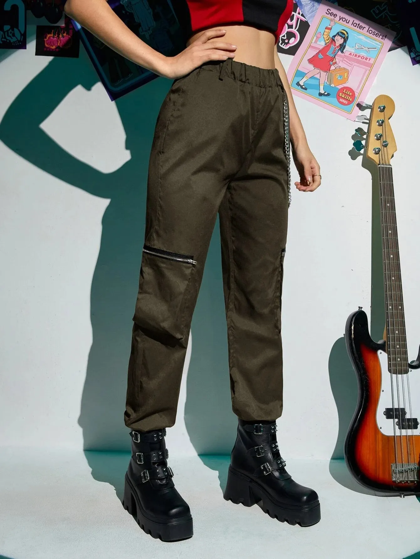 Zipper Flap Pocket Cargo Pants