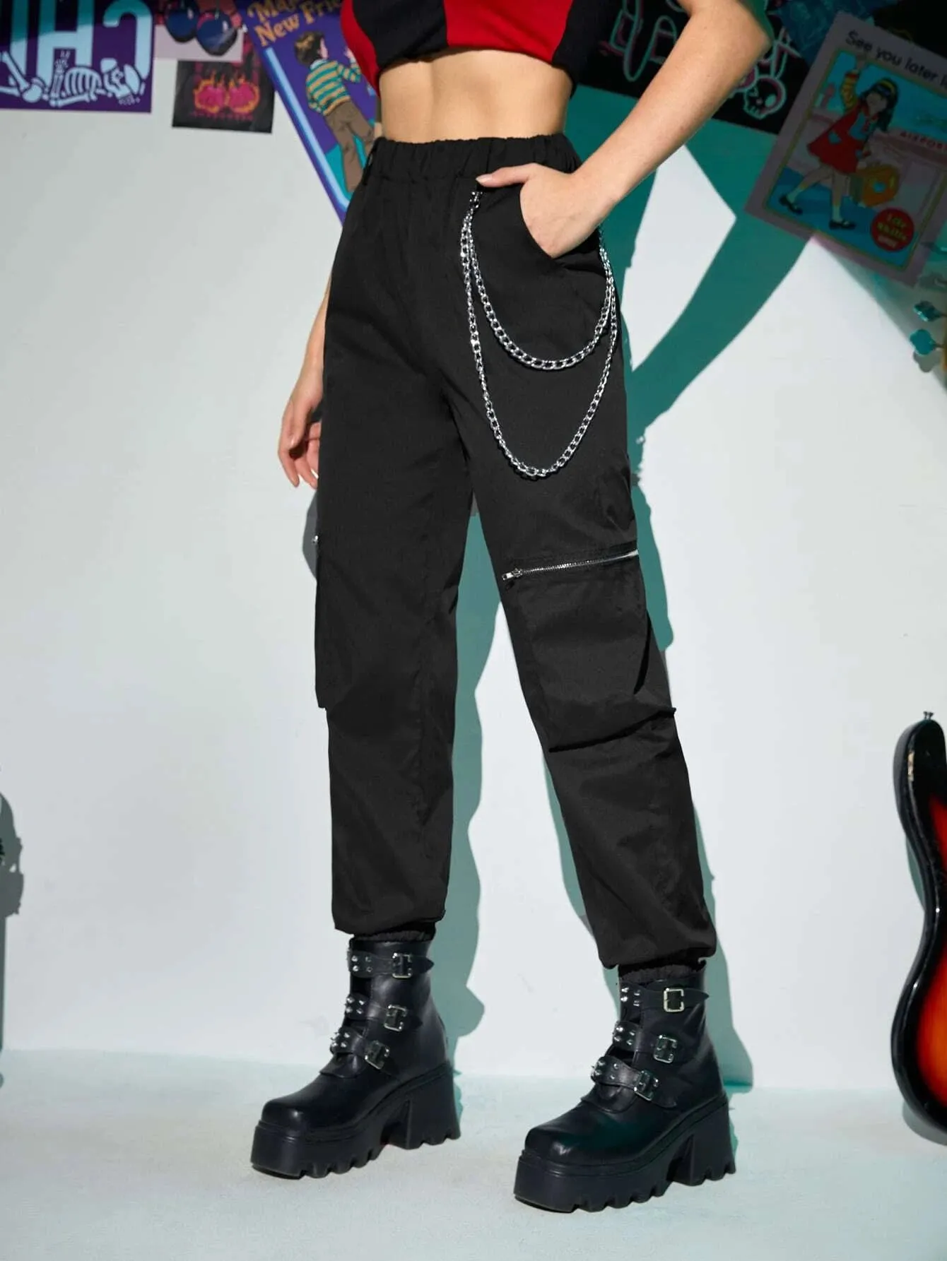 Zipper Flap Pocket Cargo Pants