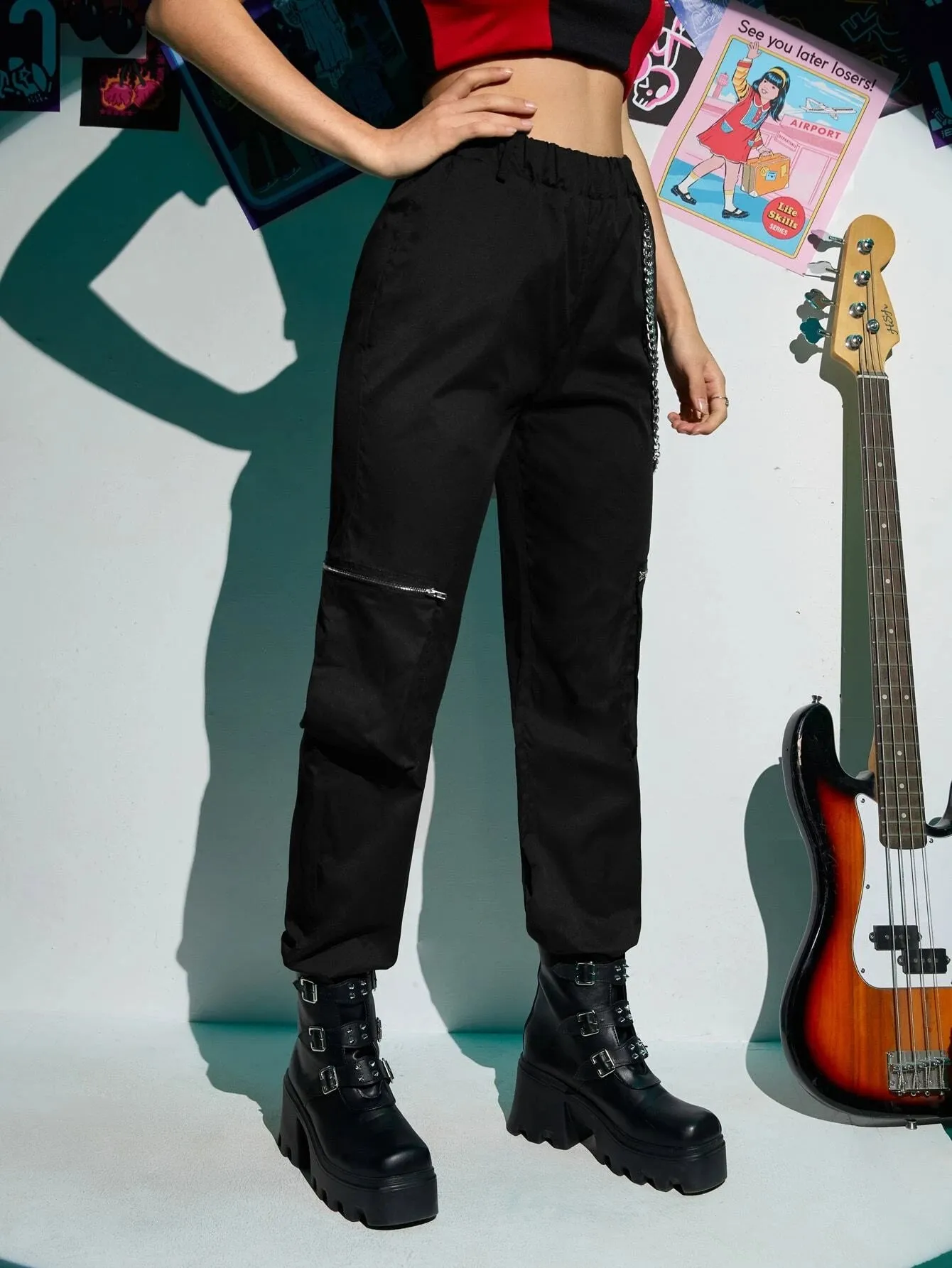 Zipper Flap Pocket Cargo Pants