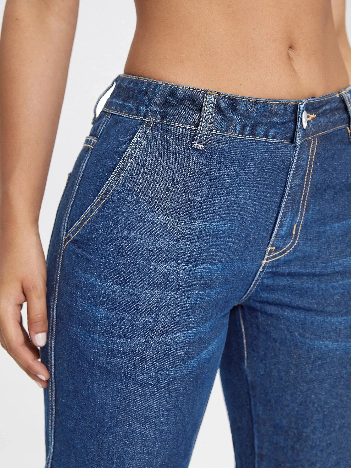 Zipper Fly Regular Fit Denim Cargo Jeans