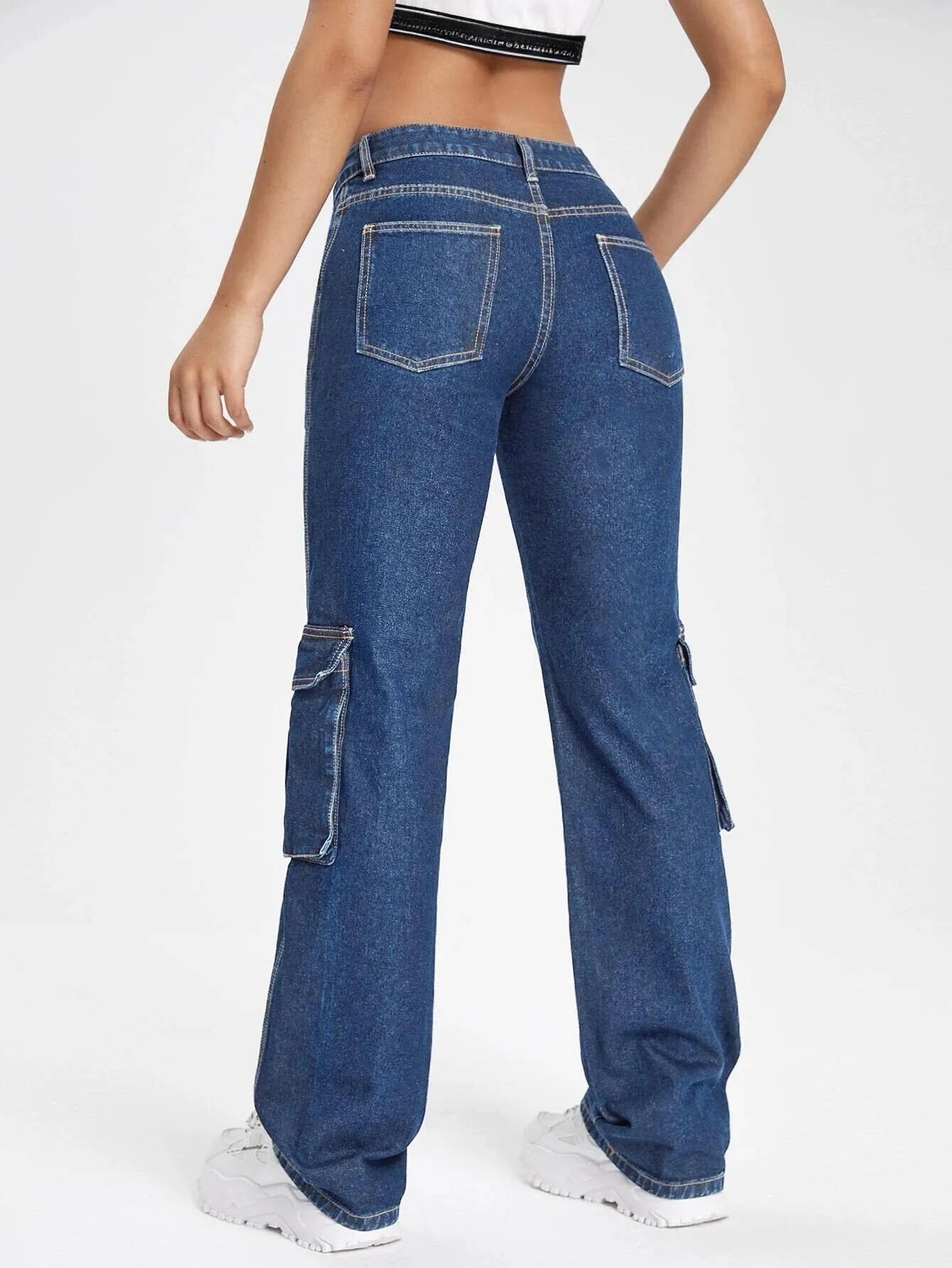 Zipper Fly Regular Fit Denim Cargo Jeans